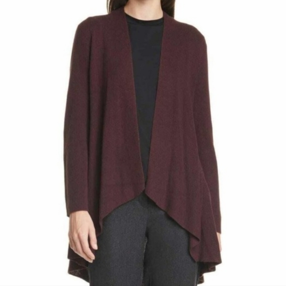 Eileen Fisher Silk Cashmere Blend Ribbed Flutter Front Cardigan Sweater Size XL